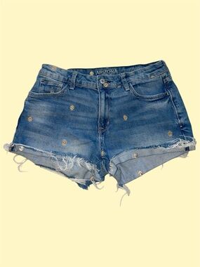 Arizona Distressed Denim Mid Rise Smiley Face Shorts
